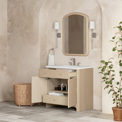 Renovate for Less Atlanta Gracyn 36" Single Vanity, Coastal Driftwood, w/ 3 CM White Zeus Quartz Widespread Top
