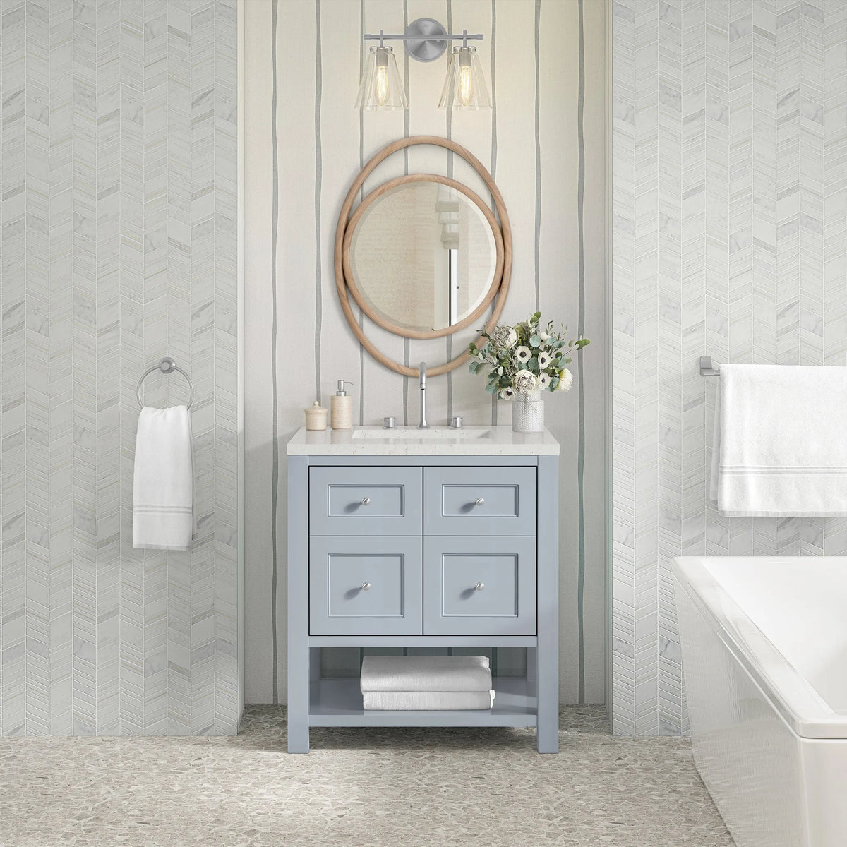 Breckenridge 30" Single Vanity, Serenity Blue, w/ 3 CM Lime Delight Quartz Top