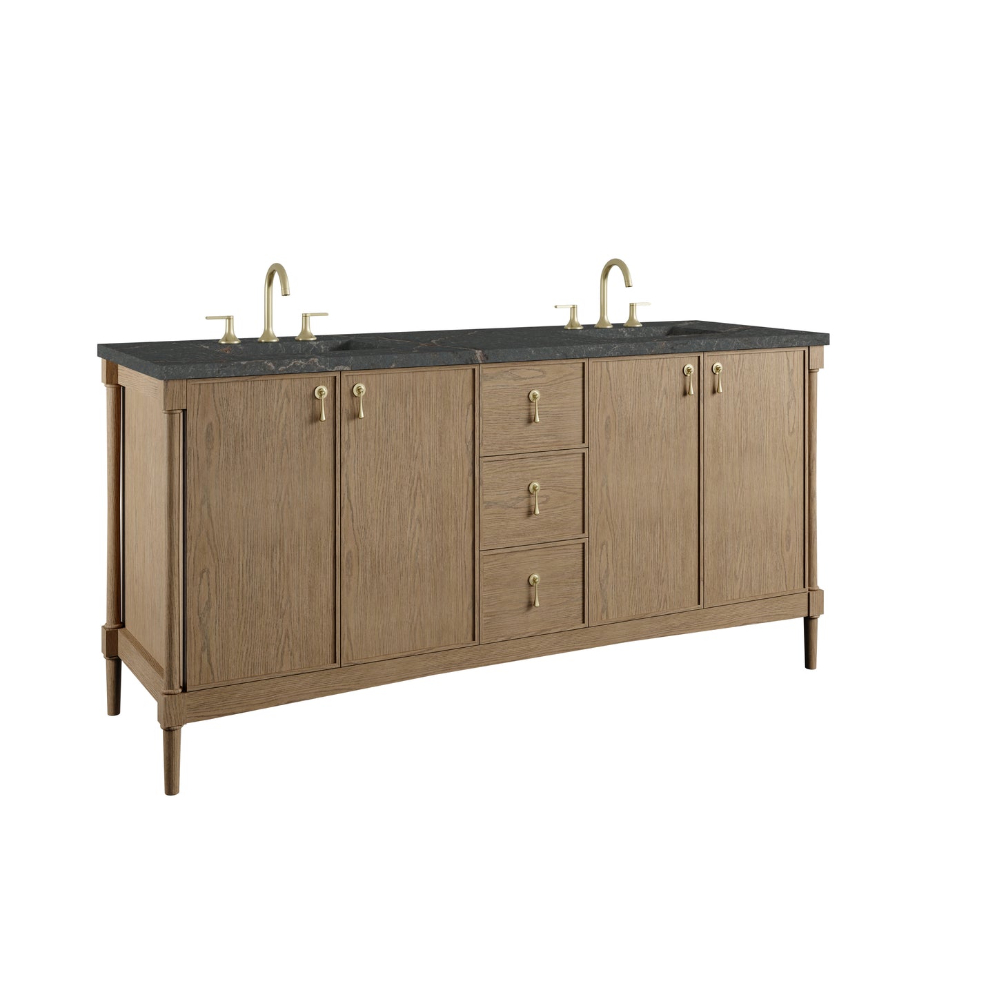 Renovate for Less Atlanta Kinnsden 72" Double Vanity, Weathered Oak w/ 3 CM Parisien Bleu Silestone Top w/FreePower Wireless Charger