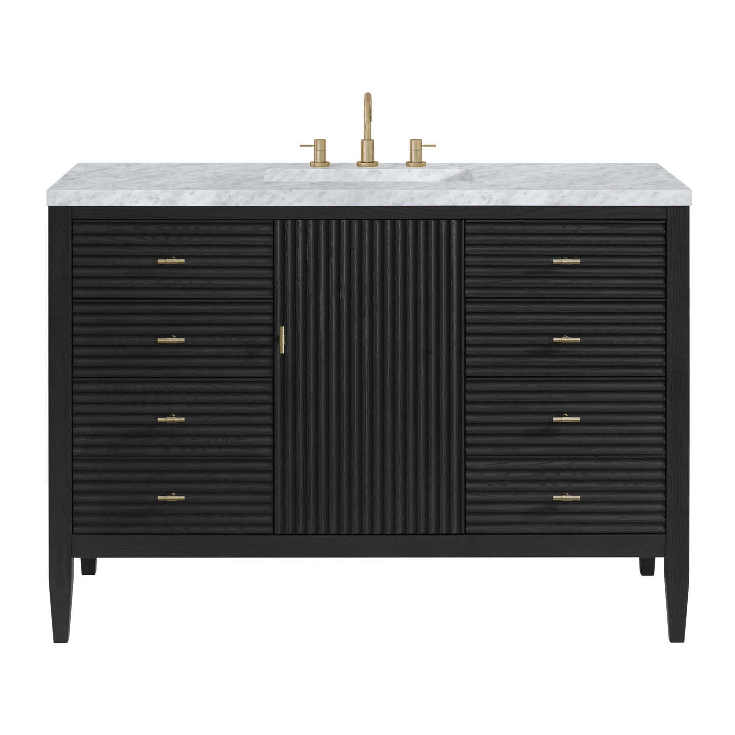 Renovate for Less Atlanta Myrrin 48" Single Vanity, Carbon Oak w/ 3 CM Carrara White Marble Top