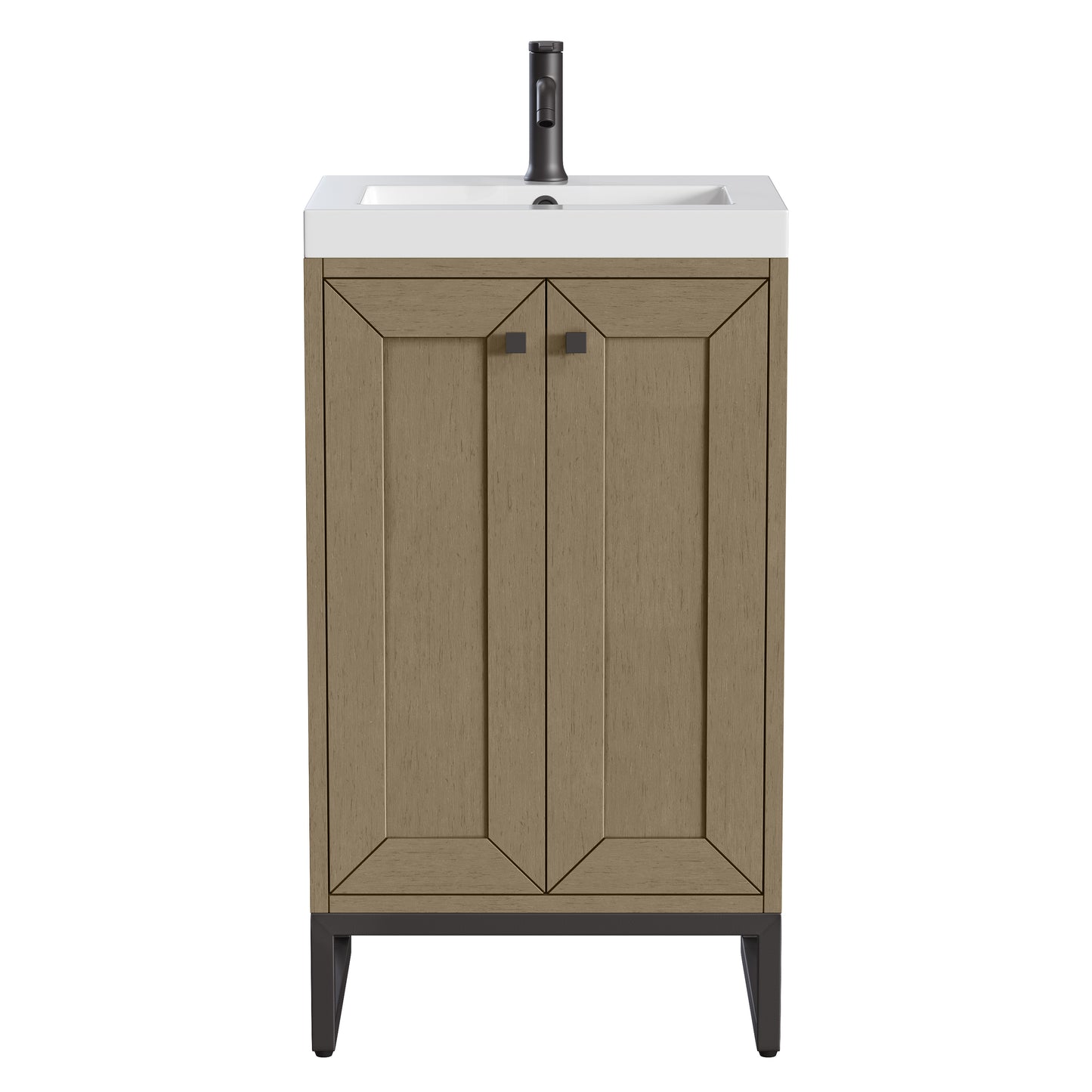Renovate for Less Atlanta Chianti 20" Single Vanity, Walnut Whisper, Matte Black, w/ White Glossy Composite Stone Top