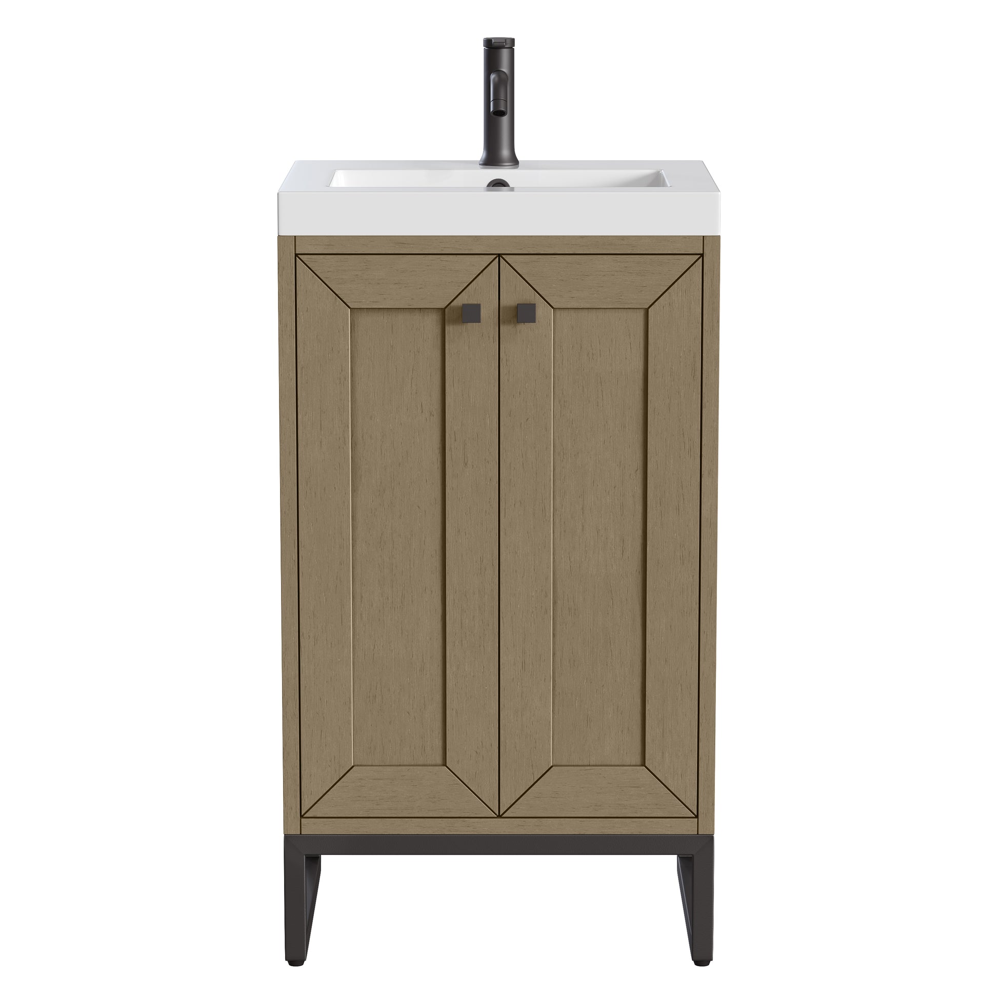 Renovate for Less Atlanta Chianti 20" Single Vanity, Walnut Whisper, Matte Black, w/ White Glossy Composite Stone Top