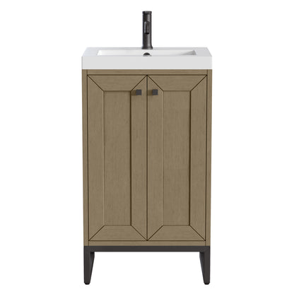 Renovate for Less Atlanta Chianti 20" Single Vanity, Walnut Whisper, Matte Black, w/ White Glossy Composite Stone Top