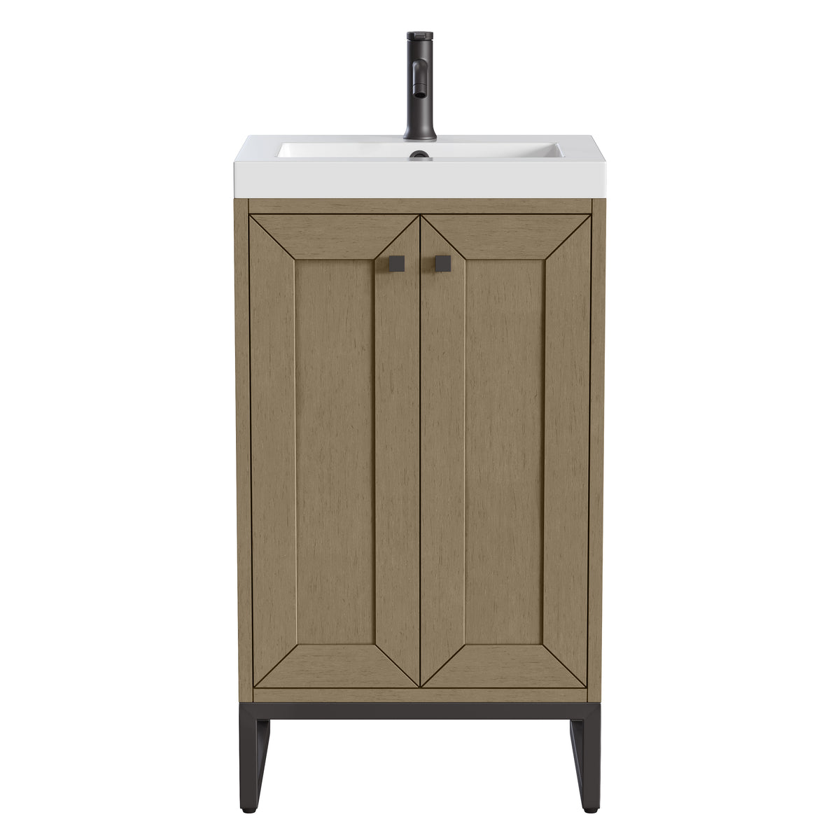 Renovate for Less Atlanta Chianti 20" Single Vanity, Walnut Whisper, Matte Black, w/ White Glossy Composite Stone Top