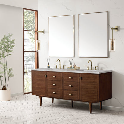 Renovate for Less Atlanta Amberly 72" Double Vanity, Mid-Century Walnut w/ 3 CM Victorian Silver Top w/FreePower Wireless Charger