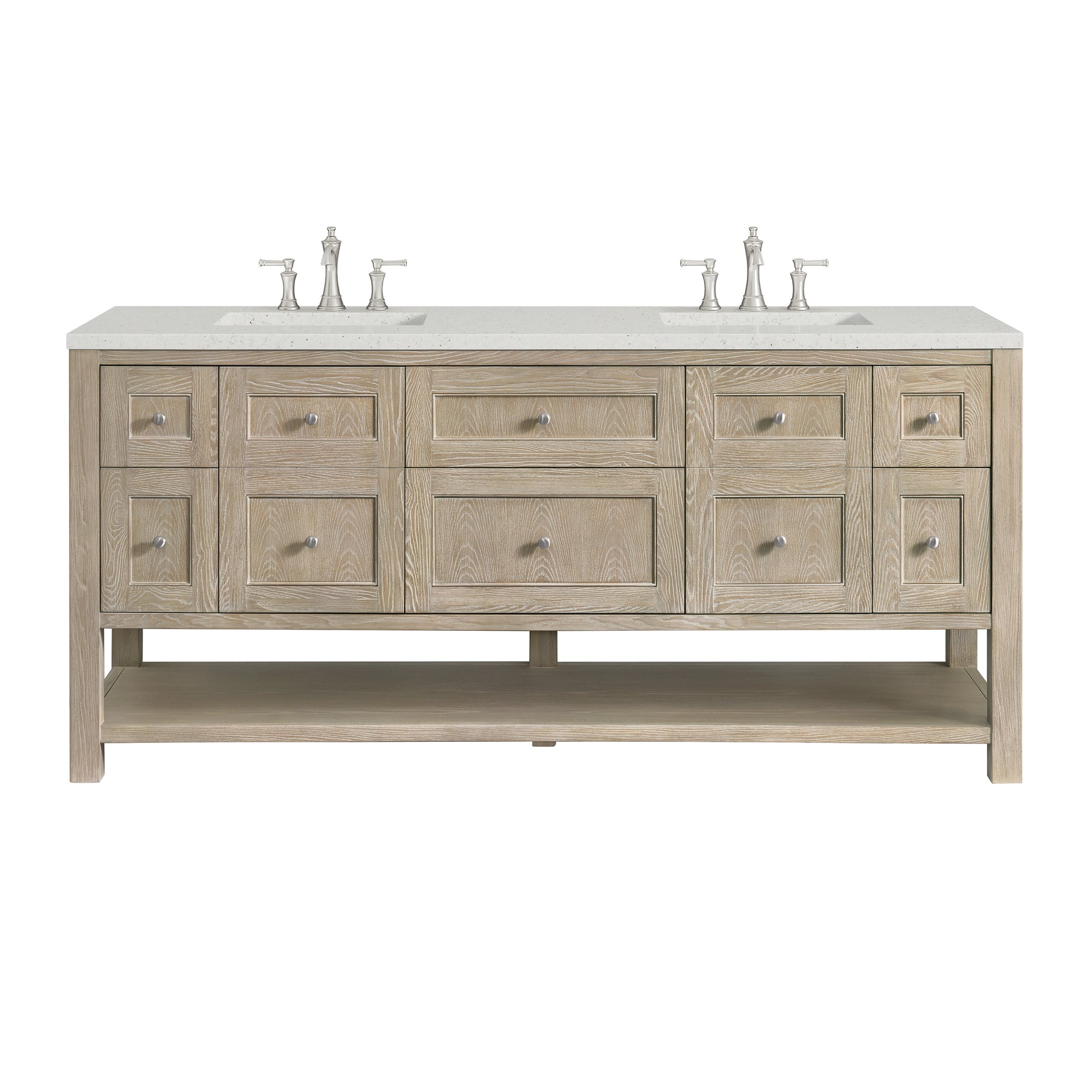 Renovate for Less Atlanta Breckenridge 72" Double Vanity, Whitewashed Oak w/ 3 CM Lime Delight Silestone Top