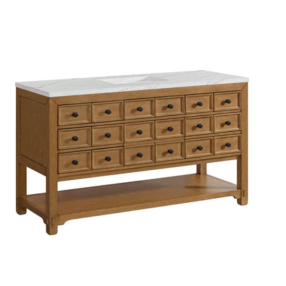 Renovate for Less Atlanta Malibu 60" Single Vanity, Amber Birch w/ 3 CM Ethereal Noctis Top