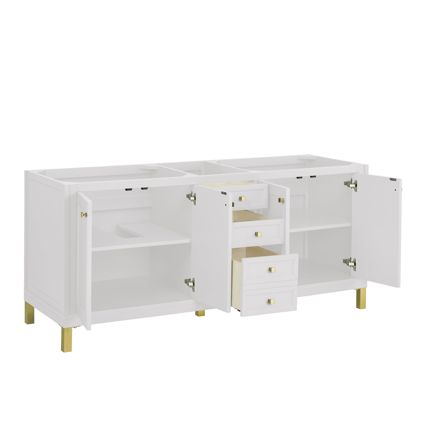 Renovate for Less Atlanta Chicago 72" Double Vanity, Glossy White, w/ 3 CM Eternal Jasmine Pearl Silestone Top w/ FreePower Wireless Charger