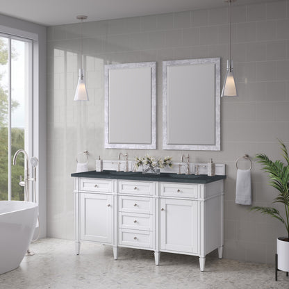 Renovate for Less Atlanta Brittany 60" Double Vanity, Bright White Vanity w/ 3 CM Charcoal Soapstone Silestone Top