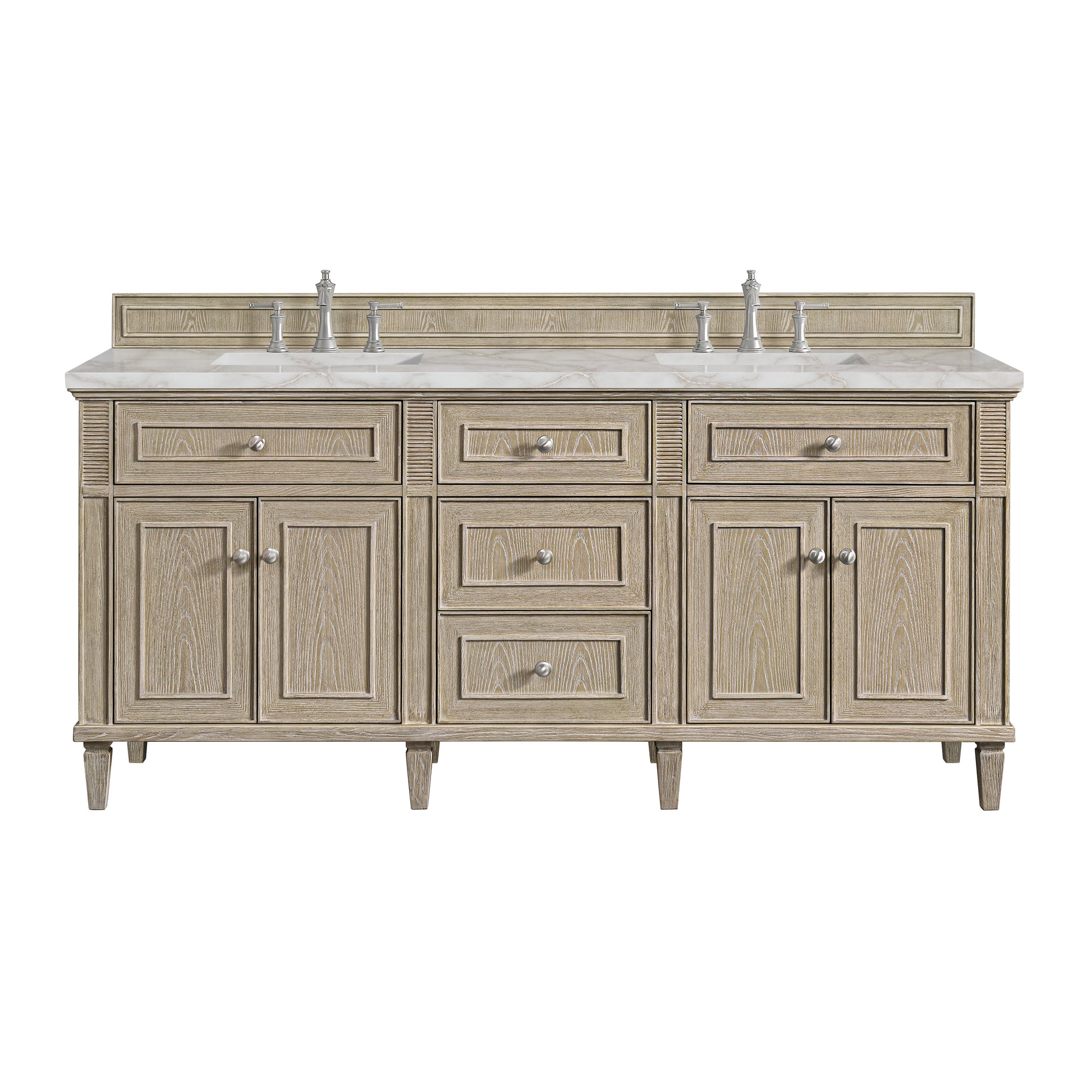 Renovate for Less Atlanta Lorelai 72" Double Vanity, Whitewashed Oak w/ 3 CM Victorian Silver Silestone Top