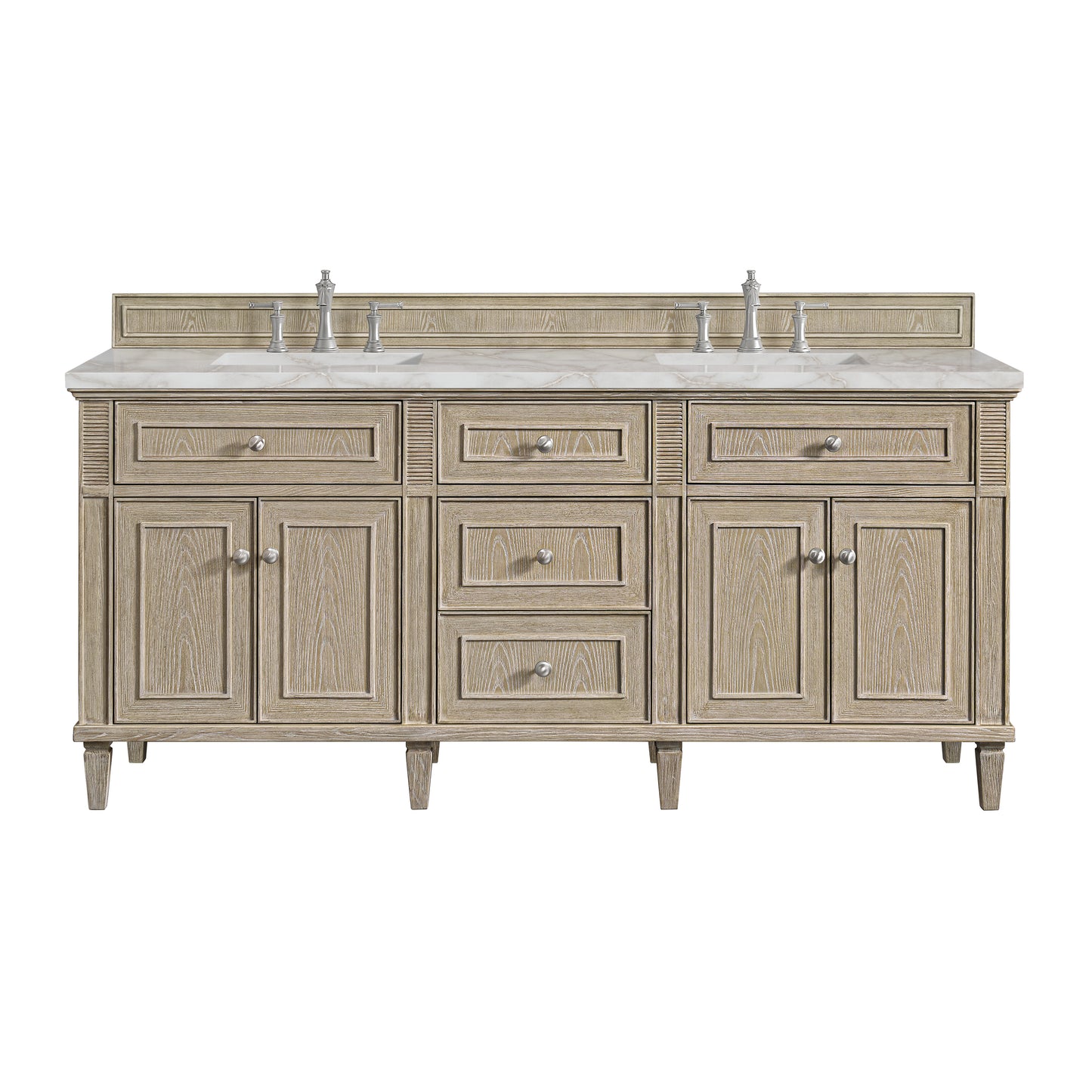 Renovate for Less Atlanta Lorelai 72" Double Vanity, Whitewashed Oak w/ 3 CM Victorian Silver Silestone Top w/FreePower Wireless Charger