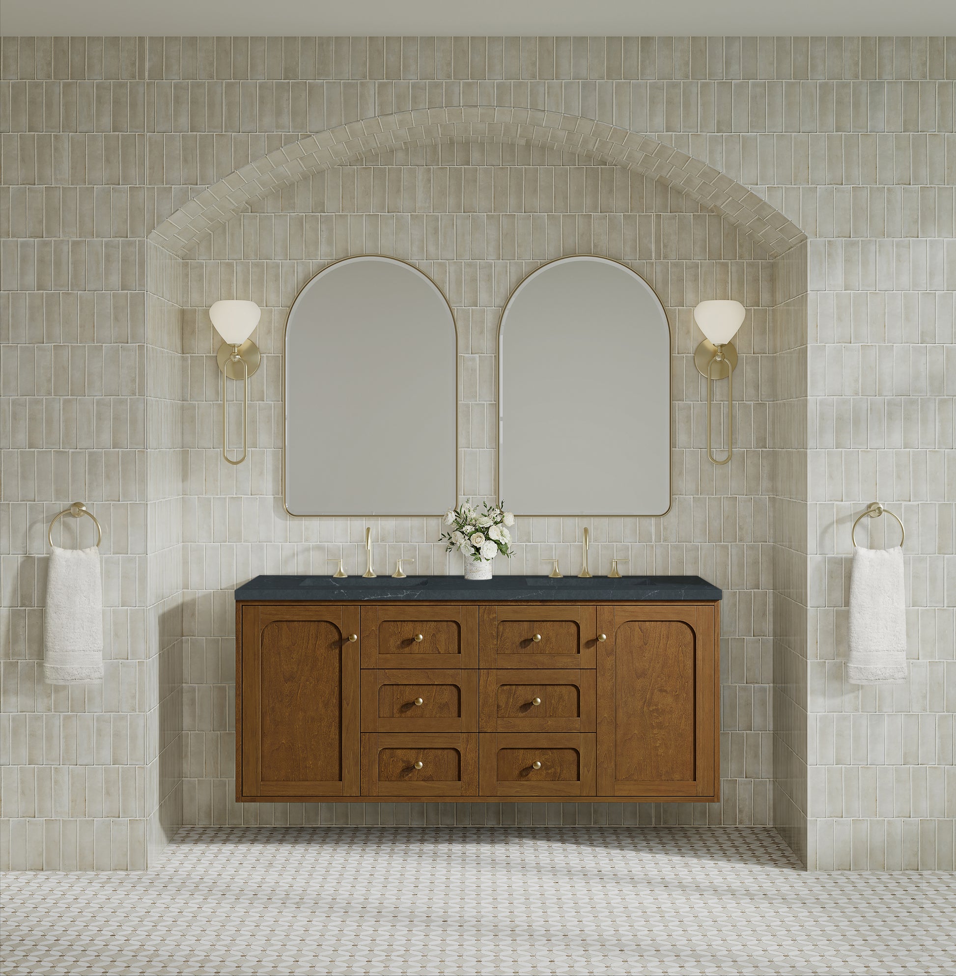 Renovate for Less Atlanta Laurent 60" Double Vanity, Honey Oak w/ 3 CM Charcoal Soapstone Silestone Top
