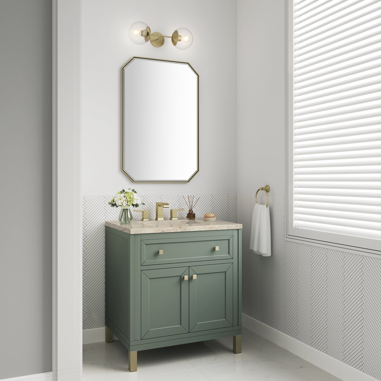 Renovate for Less Atlanta Chicago 30" Single Vanity, Smokey Celadon, w/ 3 CM Tajnar Eclos Top