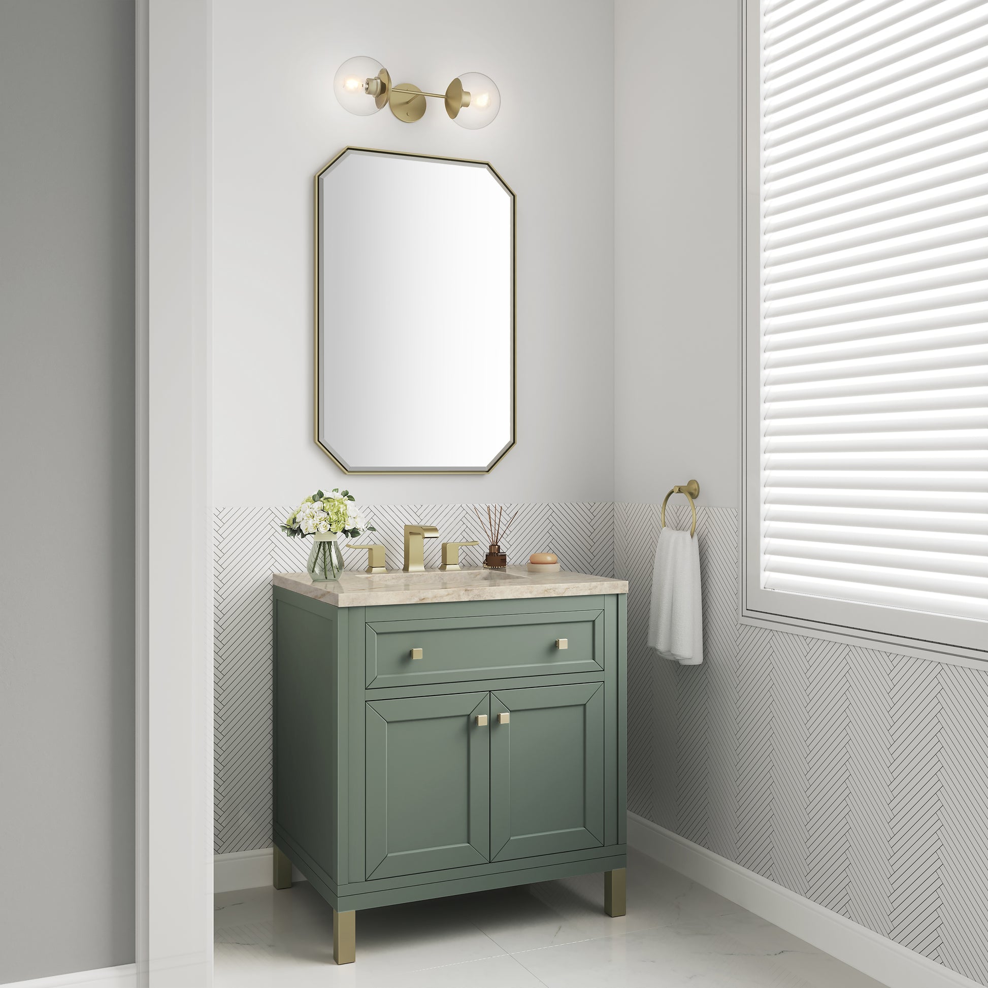 Renovate for Less Atlanta Chicago 30" Single Vanity, Smokey Celadon, w/ 3 CM Tajnar Eclos Top