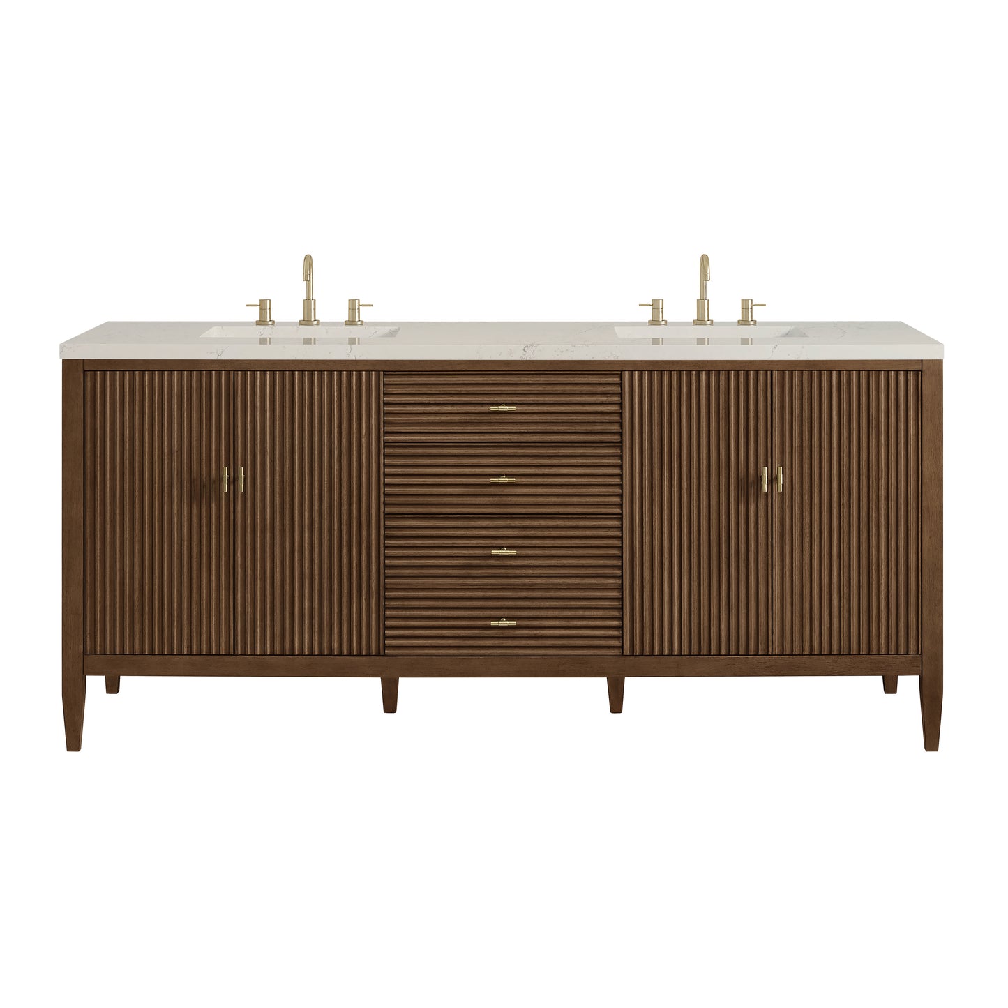 Renovate for Less Atlanta Myrrin 72" Vanity, Mid Century Walnut, w/ 3 CM Siberian Silestone Top w/FreePower Wireless Charger