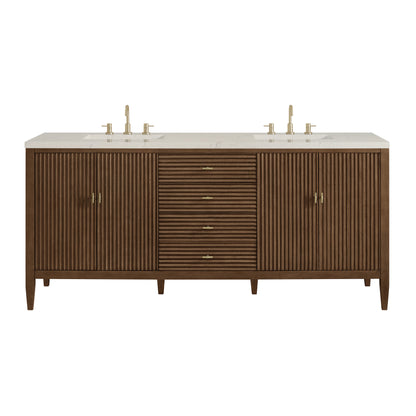 Renovate for Less Atlanta Myrrin 72" Vanity, Mid Century Walnut, w/ 3 CM Siberian Silestone Top w/FreePower Wireless Charger
