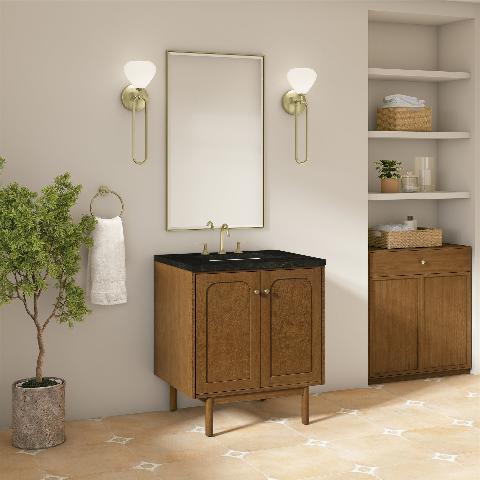 Renovate for Less Atlanta Laurent 30" Single Vanity, Honey Oak w/ 3 CM Phantome Eclos Top