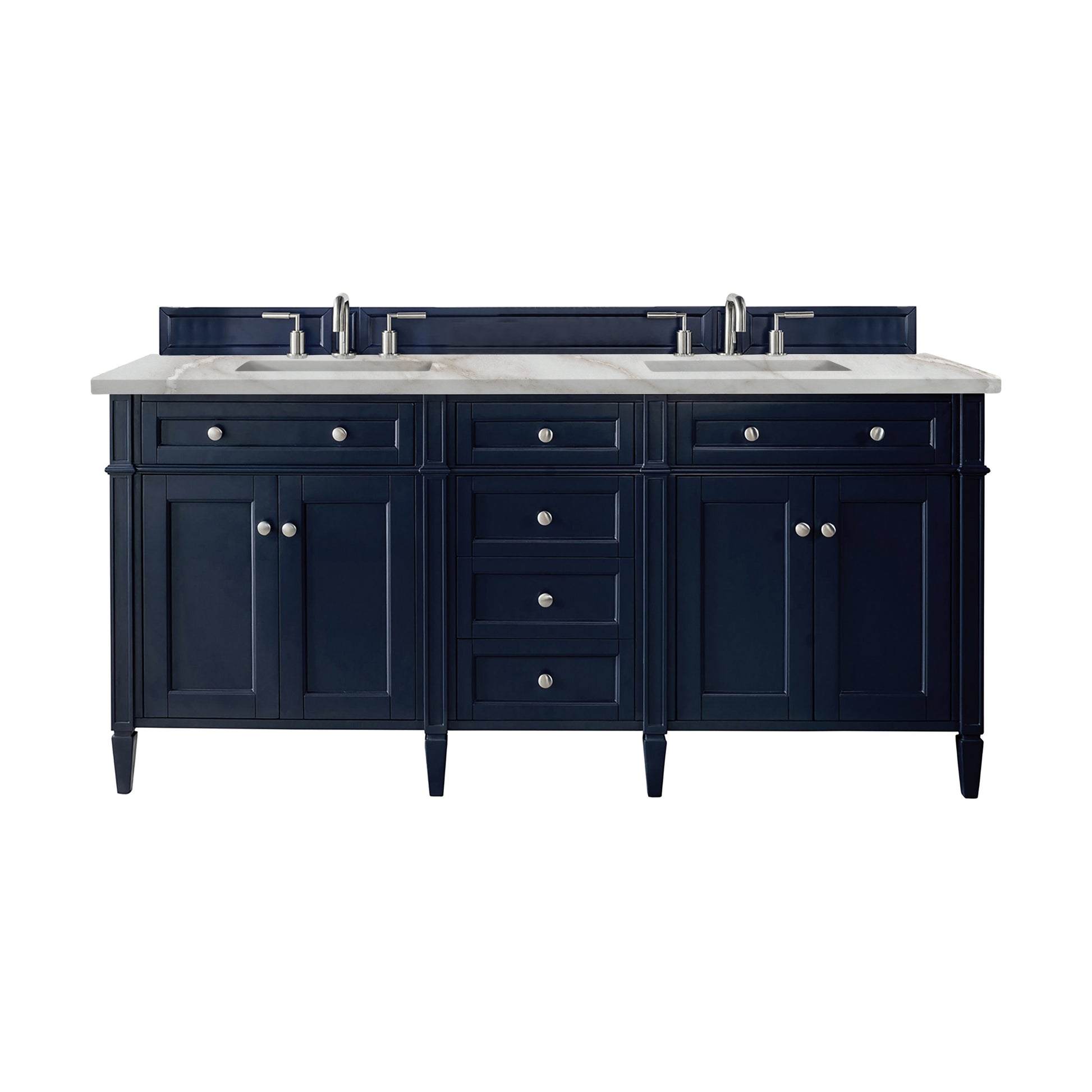 Renovate for Less Atlanta Brittany 72" Double Vanity, Victory Blue w/ 3 CM Victorian Silver Silestone Top w/FreePower Wireless Charger