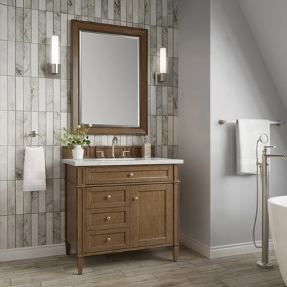 Brittany 36" Single Vanity, Saddle Brown w/ 3 CM Eternal Jasmine Pearl Silestone Top