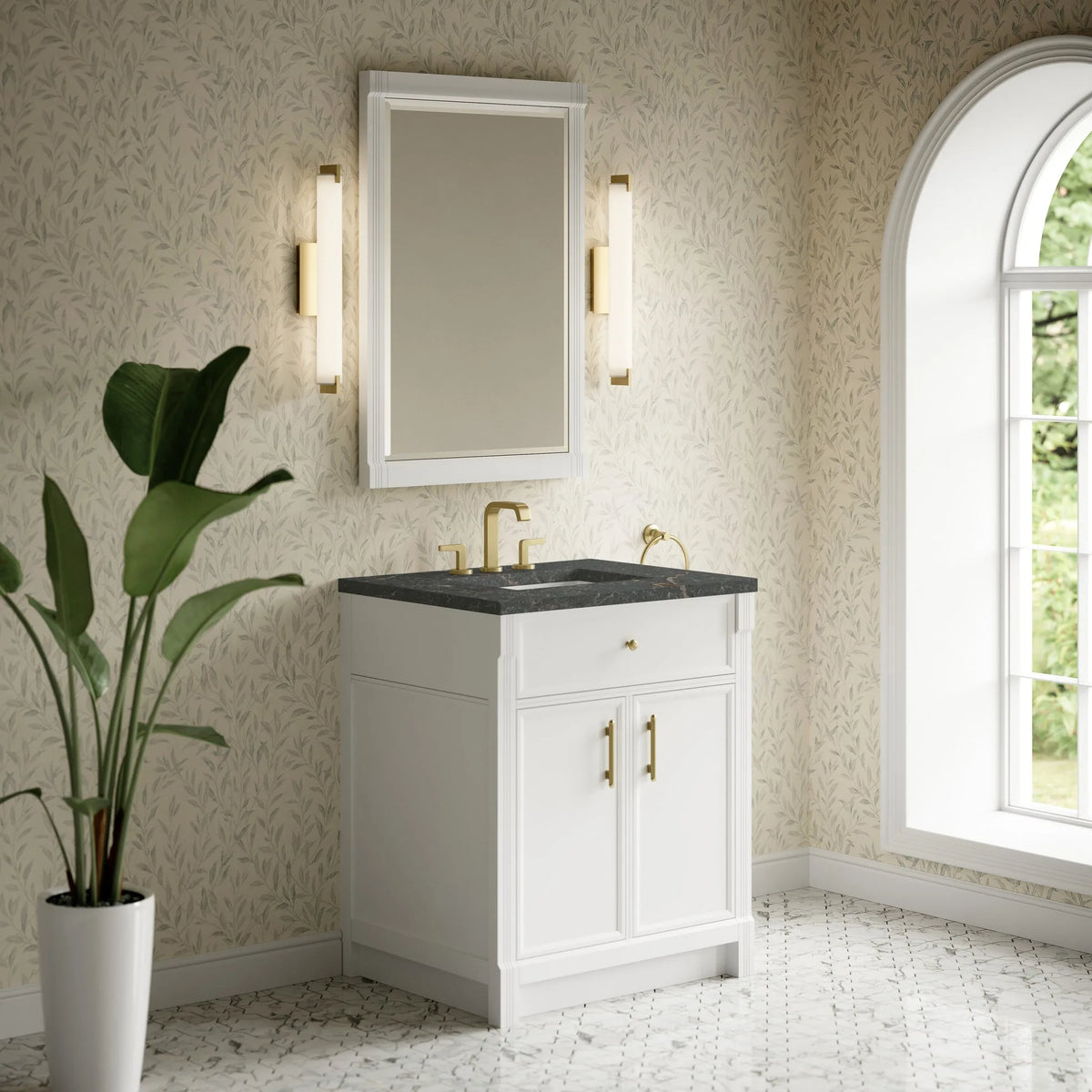 Bellshire 30" Single Vanity, Bright White w/ 3 CM Parisien Bleu Silestone Top