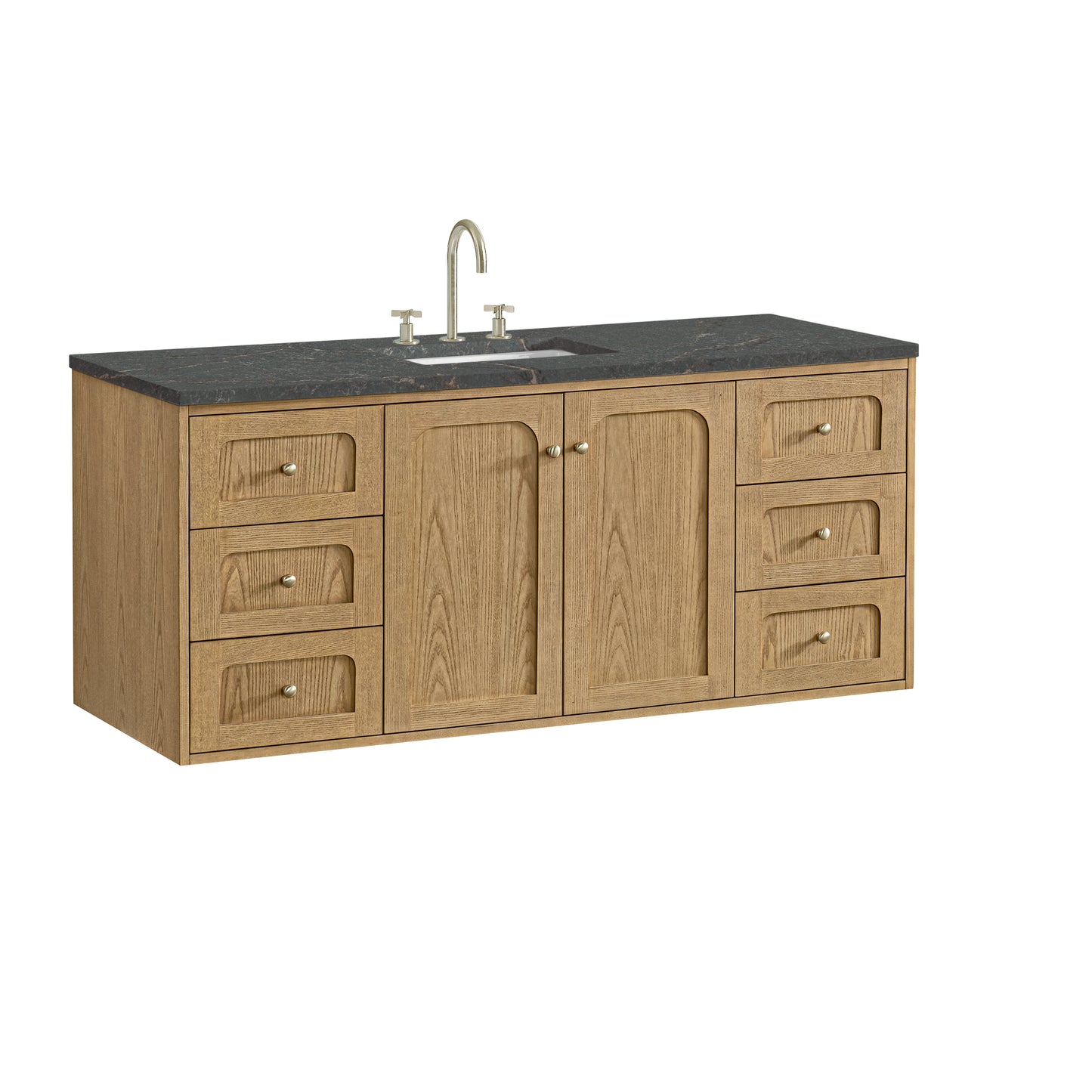 Renovate for Less Atlanta Laurent 60" Single Vanity, Light Natural Oak, w/ 3 CM Parisien Bleu Quartz Top