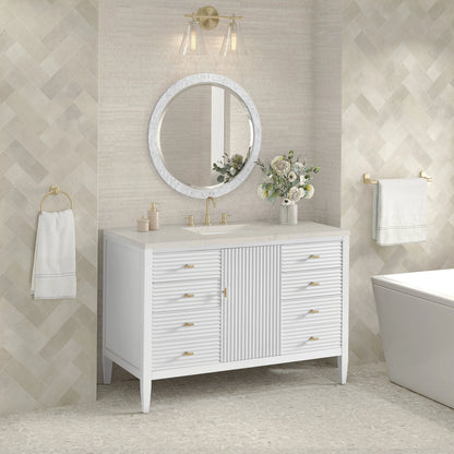 Myrrin 48" Single Vanity, Bright White, w/ 3 CM Siberian Silestone Top
