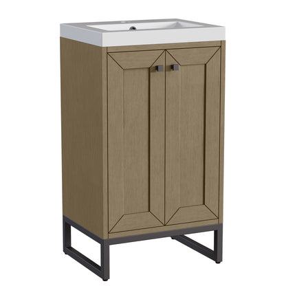 Renovate for Less Atlanta Chianti 20" Single Vanity, Walnut Whisper, Matte Black, w/ White Glossy Composite Stone Top