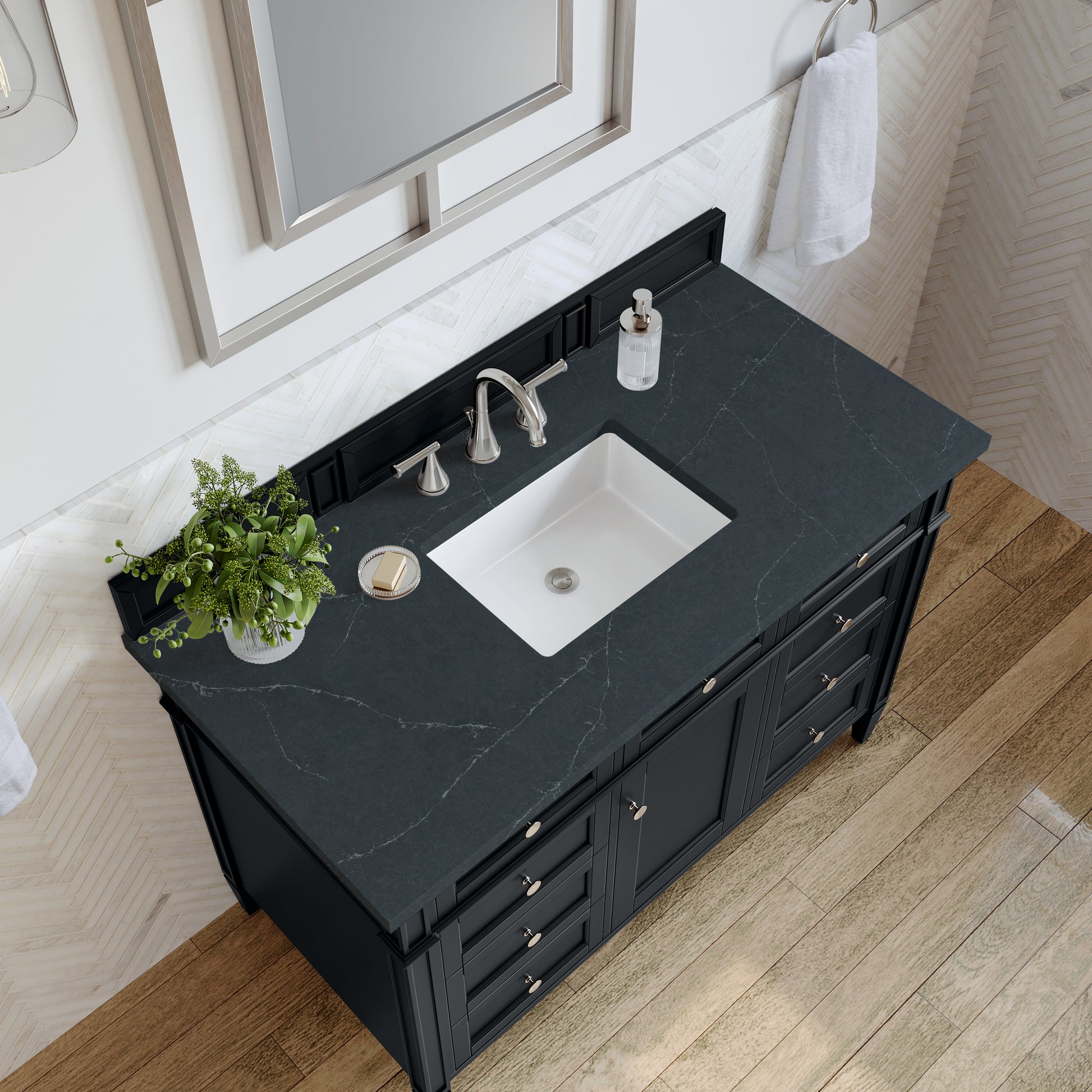 Renovate for Less Atlanta Brittany 48" Single Vanity, Black Onyx w/ 3 CM Charcoal Soapstone Silestone Top