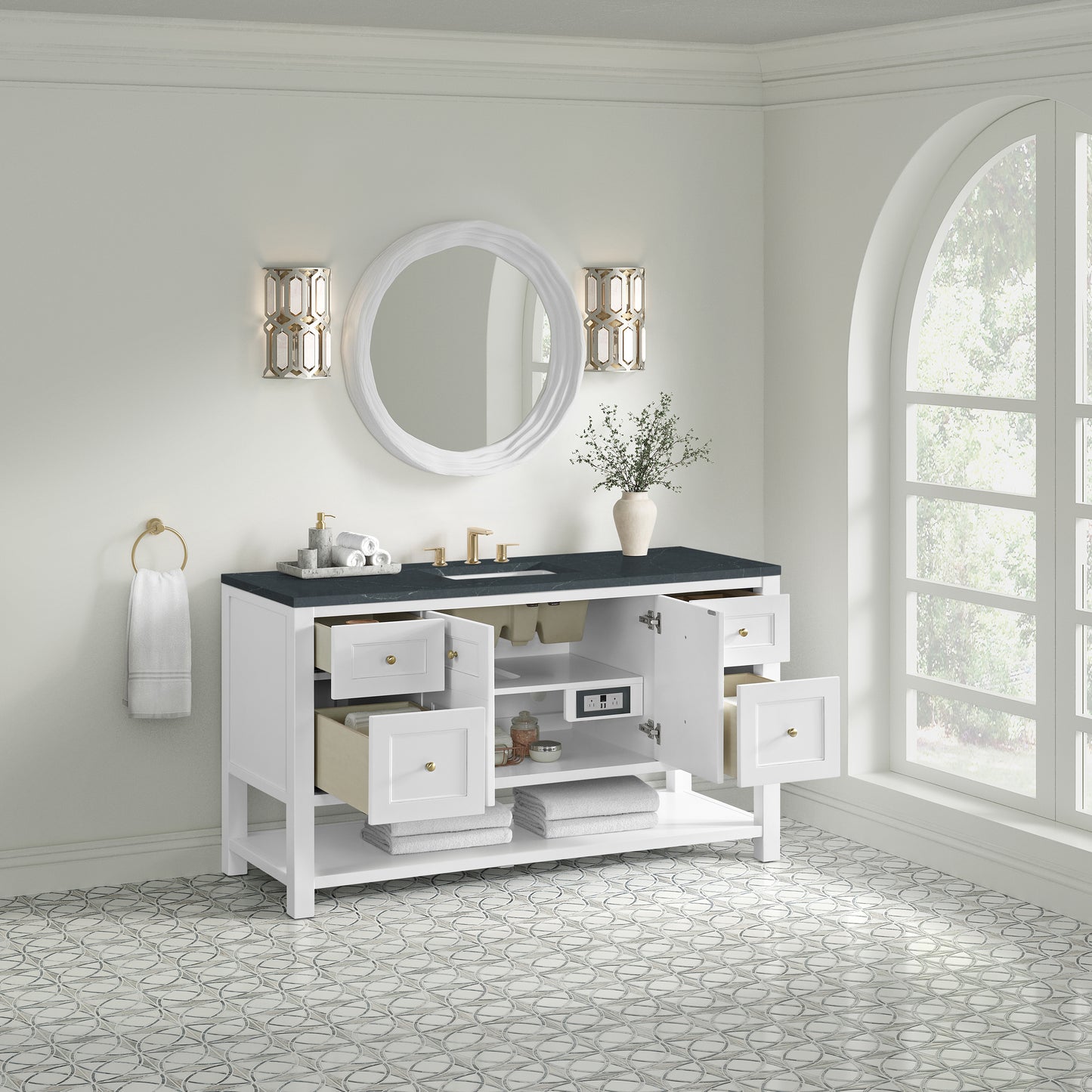 Renovate for Less Atlanta Breckenridge 60" Single Vanity, Bright White, w/ 3 CM Charcoal Soapstone Quartz Top