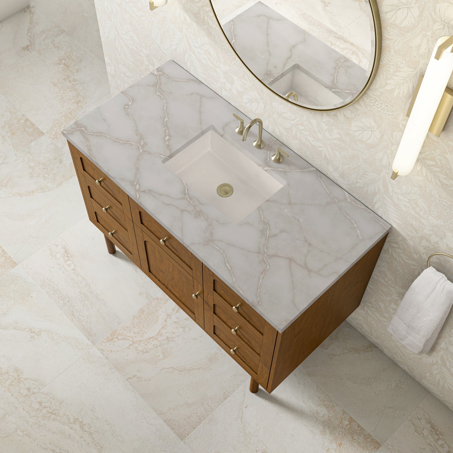 Renovate for Less Atlanta Laurent 48" Single Vanity, Honey Oak w/ 3 CM Victorian Silver Silestone Top