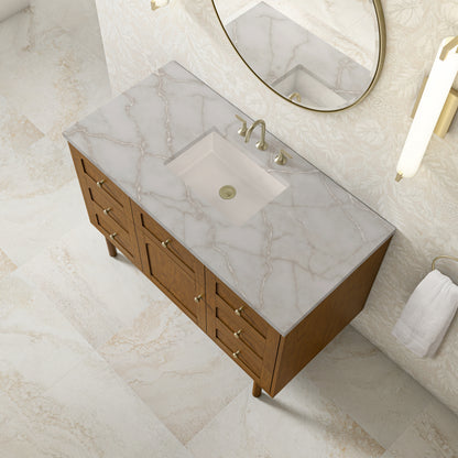 Renovate for Less Atlanta Laurent 48" Single Vanity, Honey Oak w/ 3 CM Victorian Silver Silestone Top