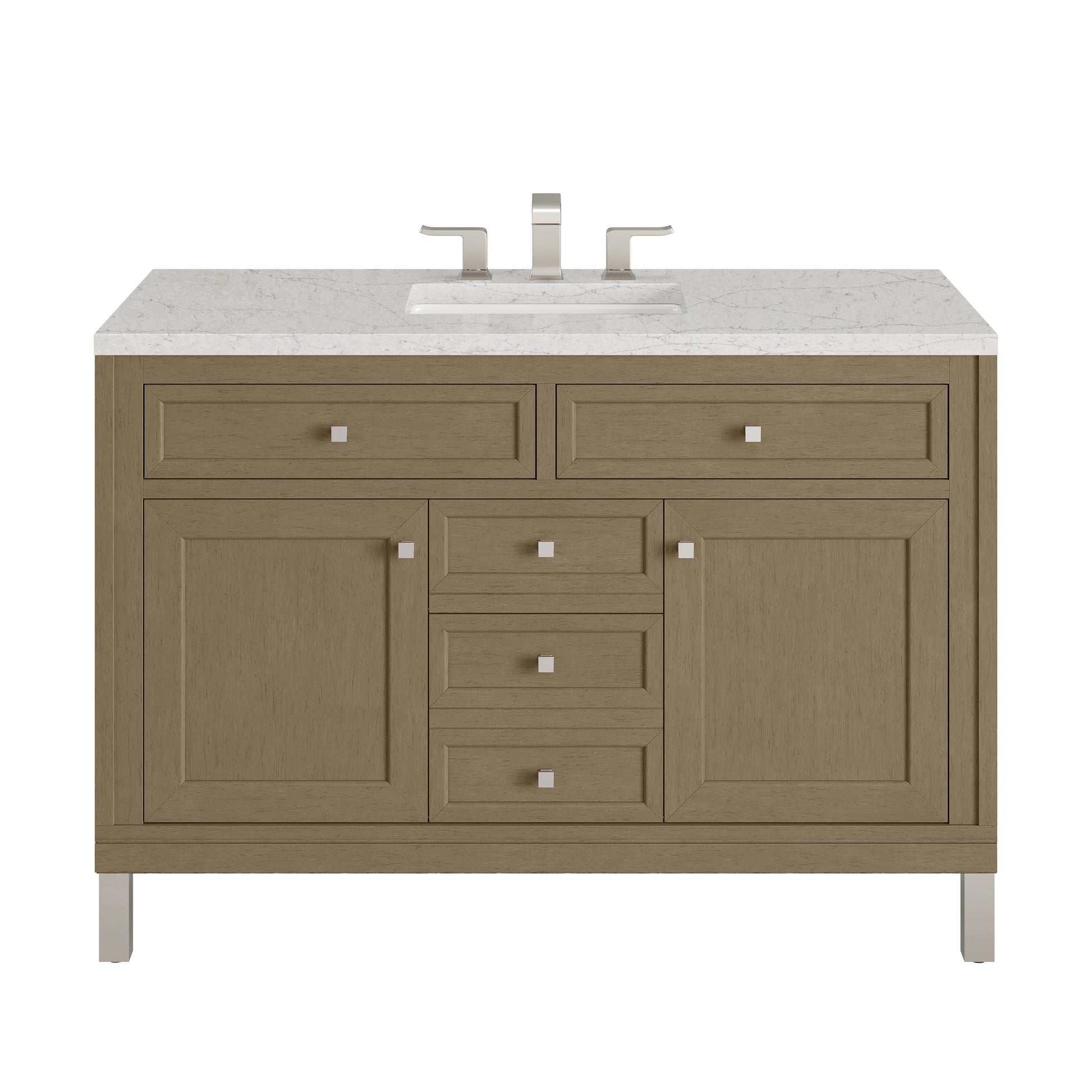 Renovate for Less Atlanta Chicago 48" Single Vanity, Walnut Whisper, w/ 3 CM Eternal Jasmine Pearl Silestone® Top