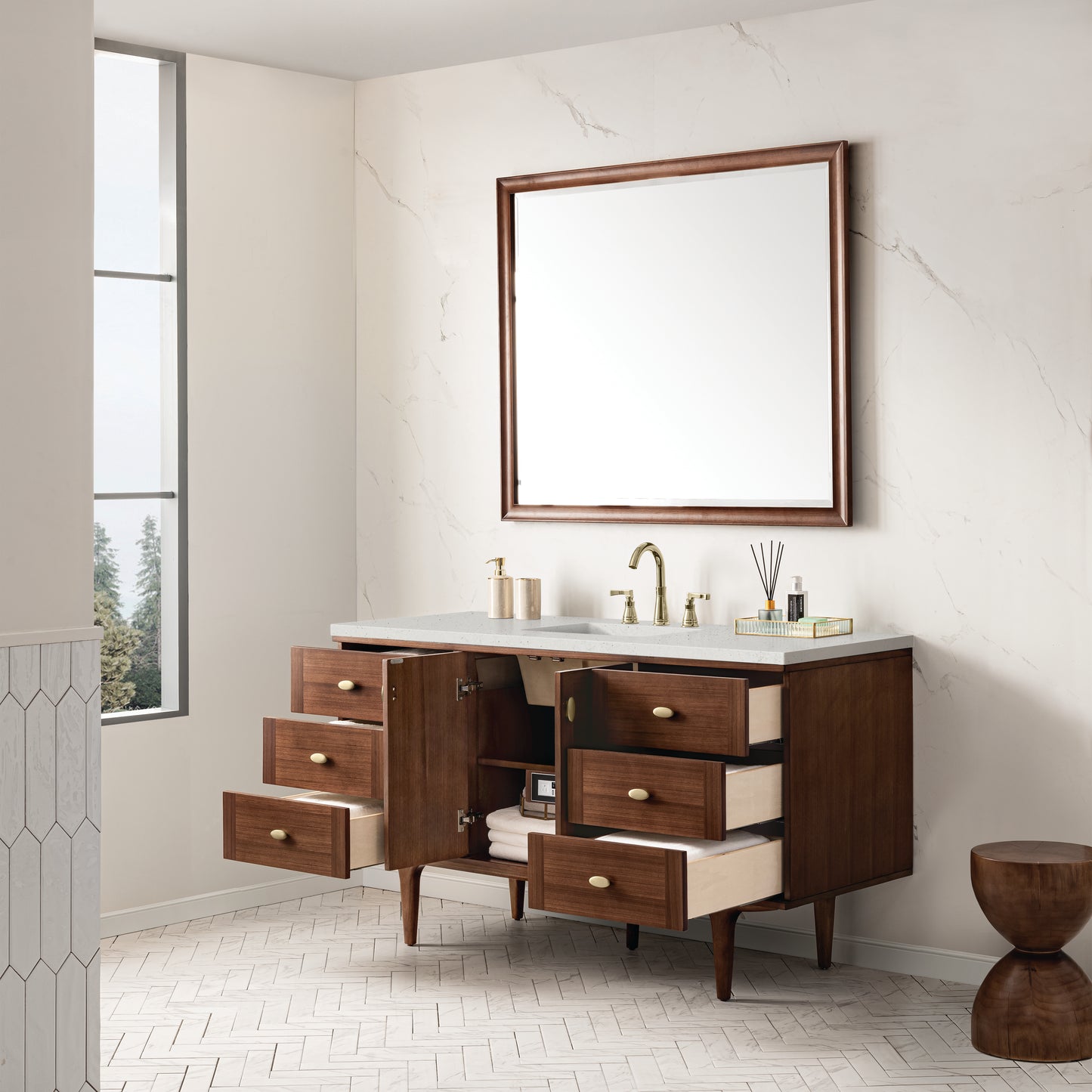 Renovate for Less Atlanta Amberly 60" Single Vanity, Mid-Century Walnut w/ 3 CM Lime Delight Top