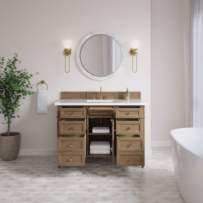Renovate for Less Atlanta Brittany 48" Single Vanity, Pecan w/ 3 CM White Zeus Silestone Top