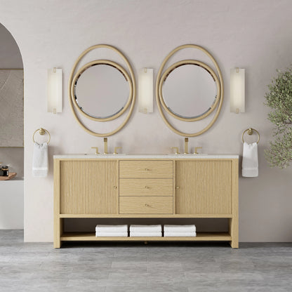 Marigot 72" Double Vanity, Sunwashed Oak, w/ 3 CM Siberian Silestone Top