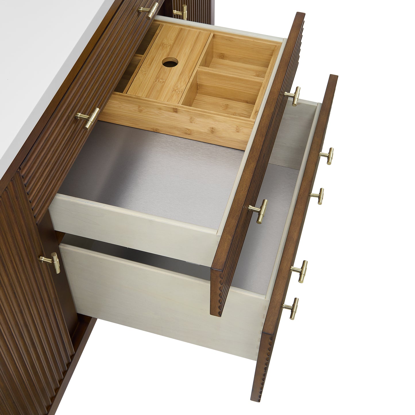 Renovate for Less Atlanta Myrrin 60" Double Vanity, Mid Century Walnut, w/ 3 CM Tajnar Eclos Top w/FreePower Wireless Charger