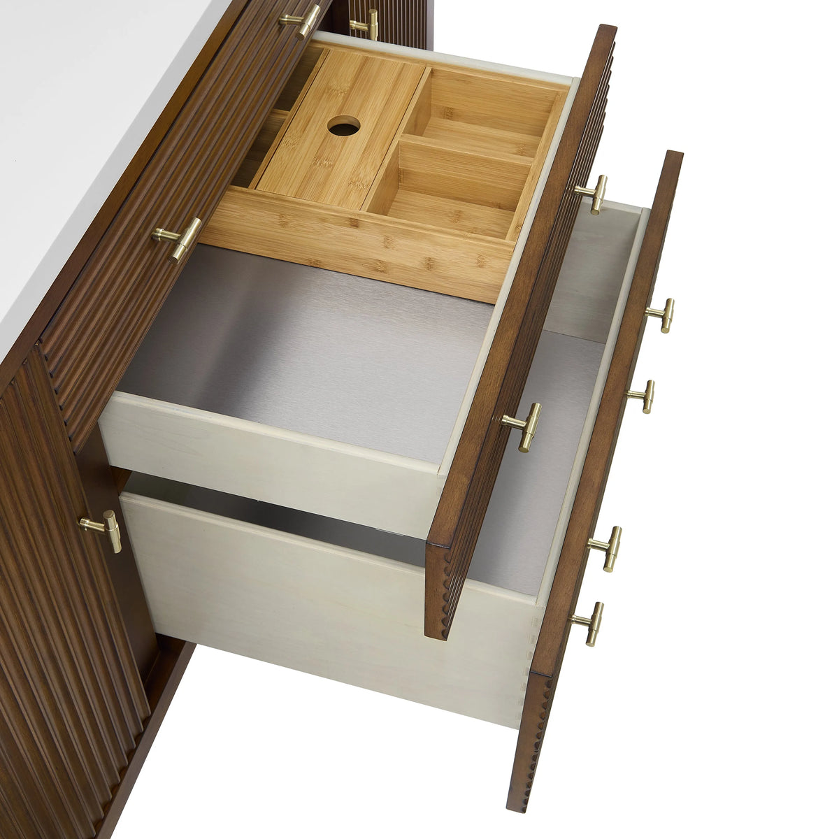 Myrrin 60" Double Vanity, Mid Century Walnut w/ 3 CM Parisien Bleu Silestone Top