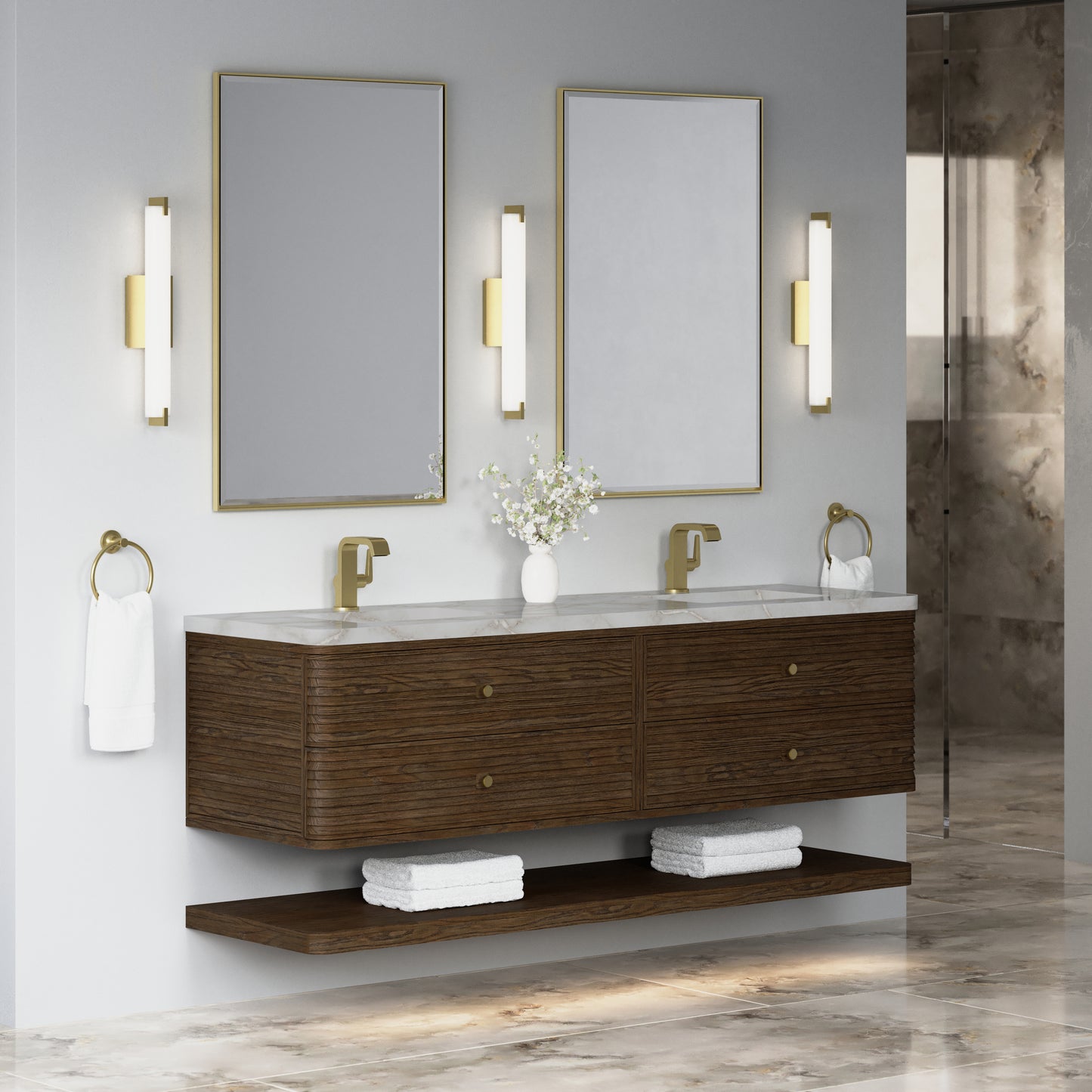 Renovate for Less Atlanta Allamari 72" Double Vanity, Sable w/ Single Hole 3 CM Victorian Silver Silestone Top