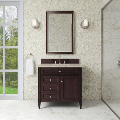 Renovate for Less Atlanta Brittany 36" Single Vanity, Burnished Mahogany, w/ 3 CM Tajnar Eclos Top
