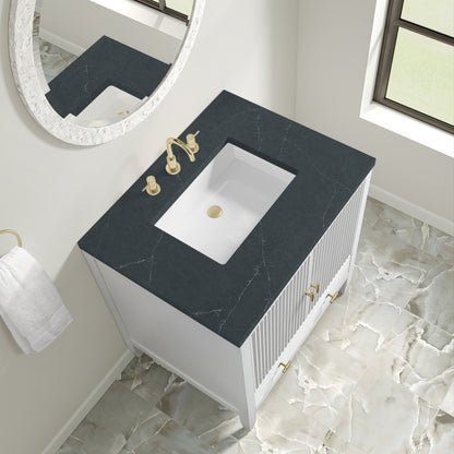 Renovate for Less Atlanta Myrrin 30" Single Vanity, Bright White w/ 3 CM Charcoal Soapstone Silestone Top