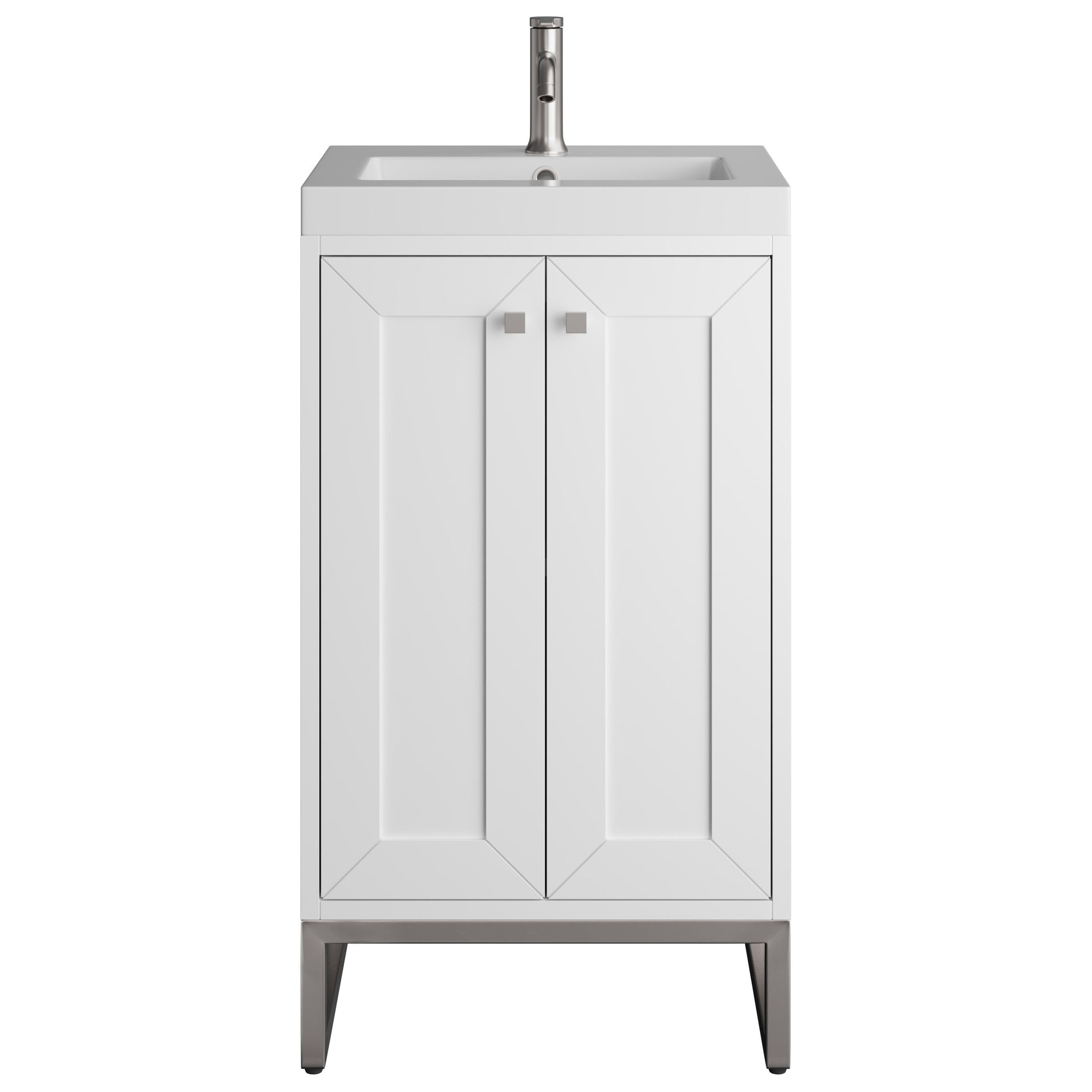 Renovate for Less Atlanta Chianti 20" Single Vanity, Glossy White, Brushed Nickel, w/ White Glossy Composite Stone Top