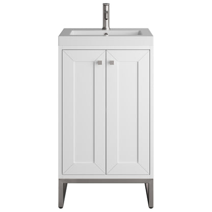 Renovate for Less Atlanta Chianti 20" Single Vanity, Glossy White, Brushed Nickel, w/ White Glossy Composite Stone Top