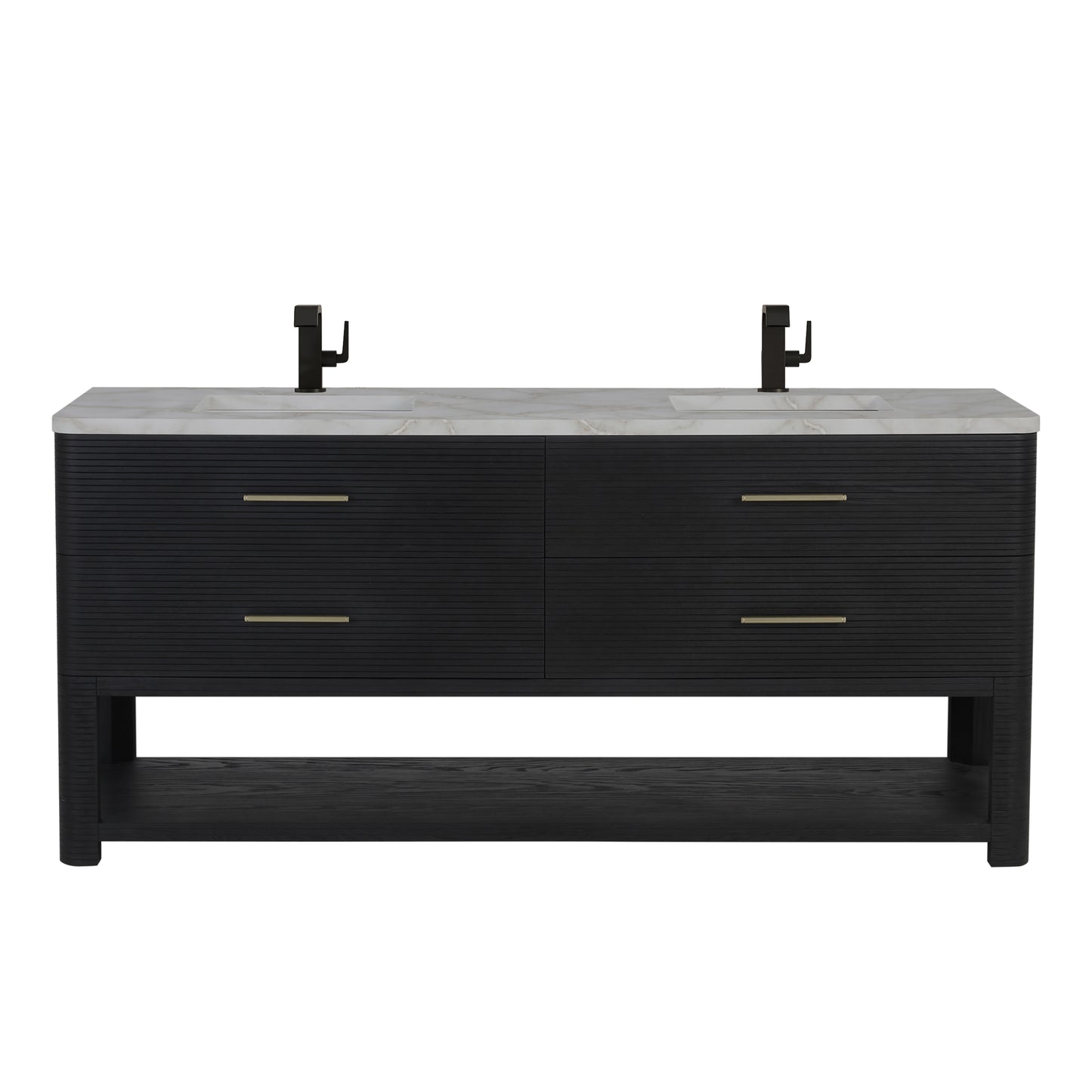Renovate for Less Atlanta Lucian 72" Double Vanity, Carbon Oak w/ 3 CM Victorian Silver Silestone Top