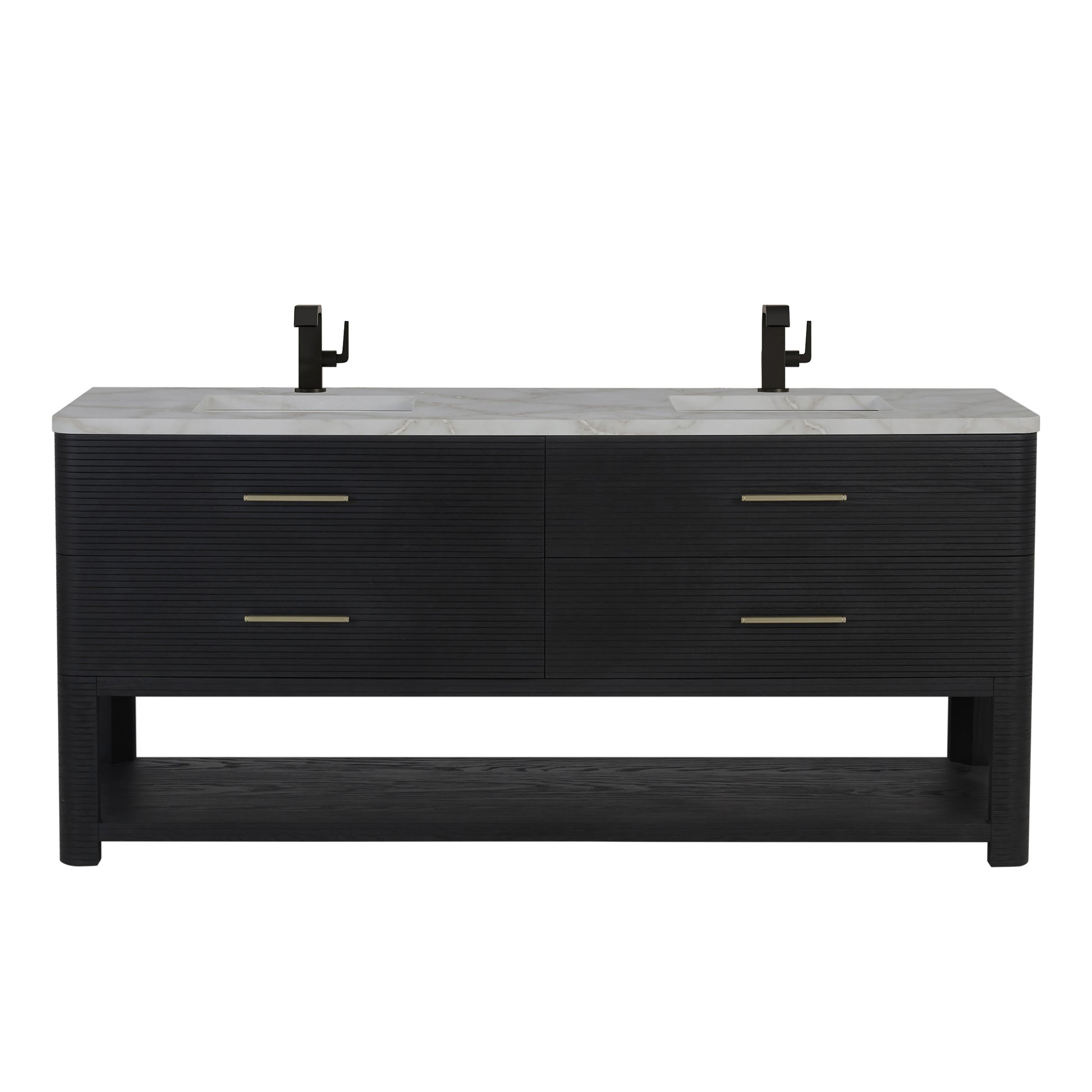 Renovate for Less Atlanta Lucian 72" Double Vanity, Carbon Oak w/ 3 CM Victorian Silver Silestone Top