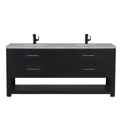 Renovate for Less Atlanta Lucian 72" Double Vanity, Carbon Oak w/ 3 CM Victorian Silver Silestone Top