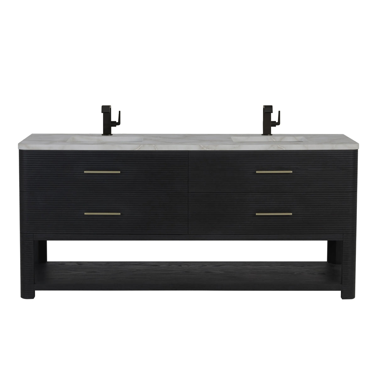 Lucian 72" Double Vanity, Carbon Oak w/ 3 CM Victorian Silver Silestone Top
