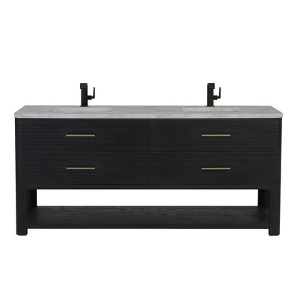 Lucian 72" Double Vanity, Carbon Oak w/ 3 CM Victorian Silver Silestone Top