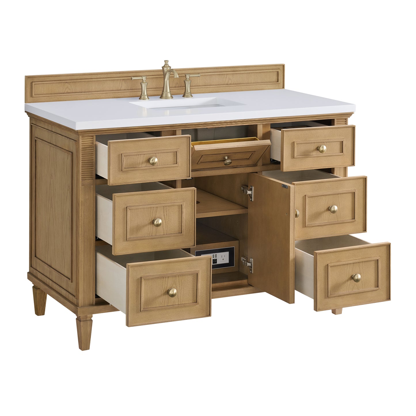 Renovate for Less Atlanta Lorelai 48" Single Vanity, Light Natural Oak w/ 3 CM White Zeus Silestone Top