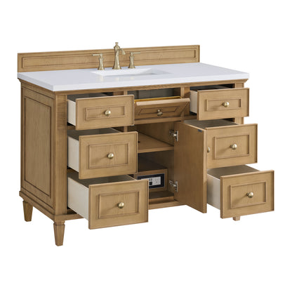 Renovate for Less Atlanta Lorelai 48" Single Vanity, Light Natural Oak w/ 3 CM White Zeus Silestone Top