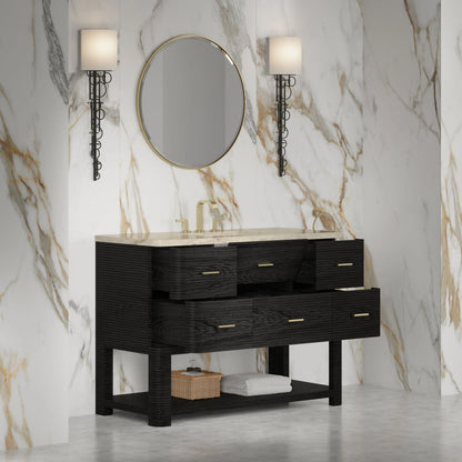 Lucian 48" Single Vanity, Carbon Oak, w/ 3 CM Tajnar Eclos Top w/FreePower Wireless Charger